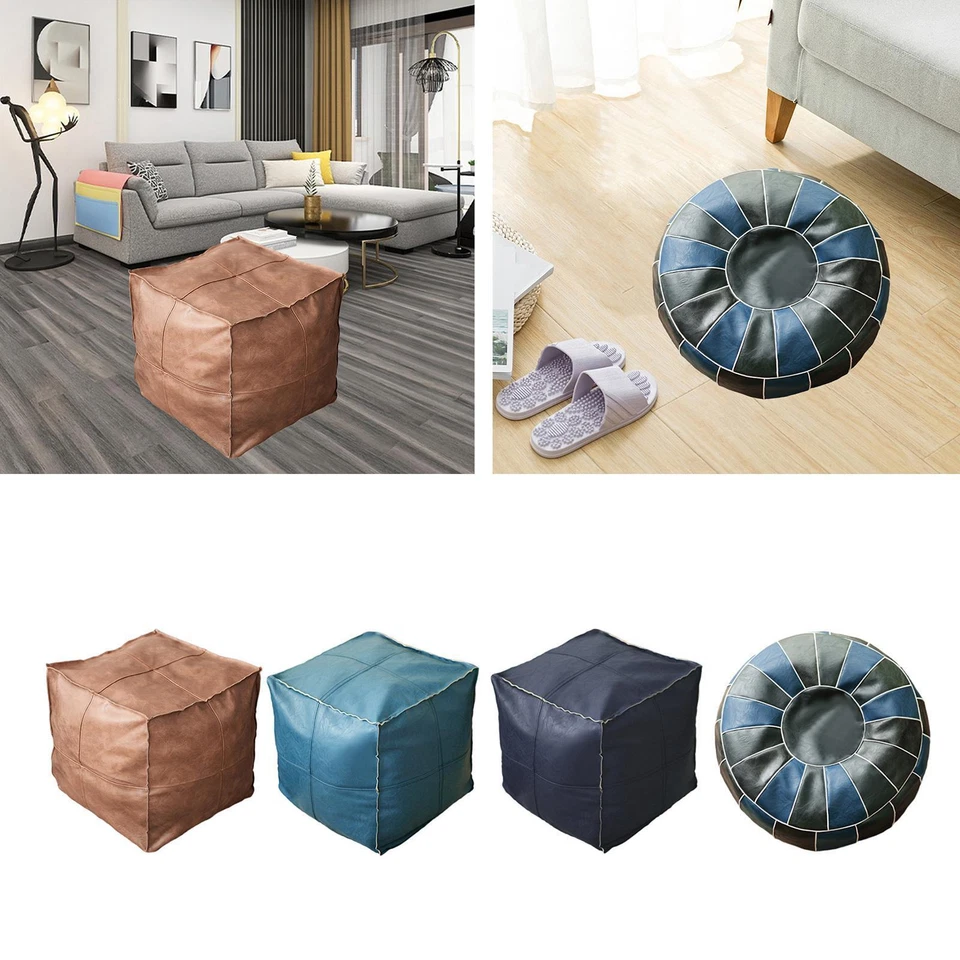 PU LEAther Moroccan Pouf Cover Foot Stool Hassock Storage - Image 1 of 1