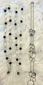 Mixed Lot of 3 Necklaces Black Bead with Silver Colored Loop Chain - Picture 1 of 4