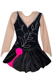 Girl's Ice Figure Skating Dress - Medium 14 - Black and Pink with Rhinestone - Picture 1 of 13