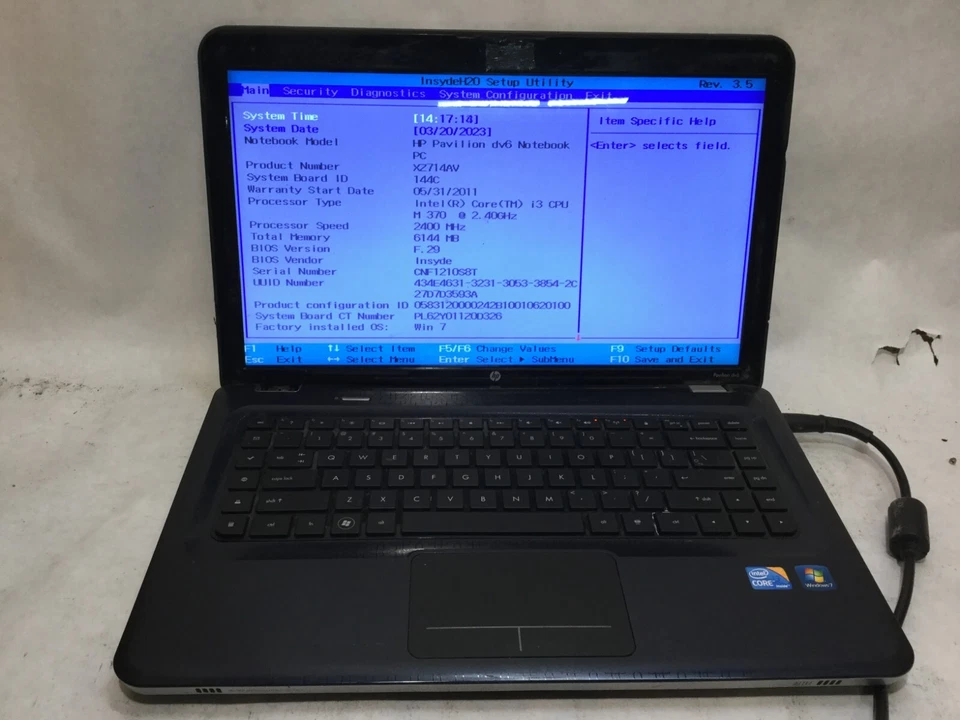 HP dv6t-3200 / Intel Core i3 M370 @ 2.40GHz / (CASE DAMAGE/MISSING PARTS!) -MR - Image 1 of 4