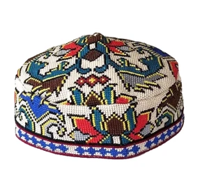 UZBEK IROQI TRIBAL HAND EMBROIDERED SILK HAT - UNISEX - APPROX 22 INCHES - Picture 1 of 4