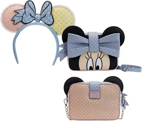 Loungefly Disney Minnie Mouse Pastel Pink Yellow Easter Bow Bag Ears Set New - Picture 1 of 5