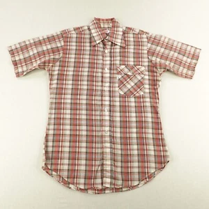 Vintage Levis Shirt Mens Medium Red Tab Beige Plaid Button Up 80s USA Made - Picture 1 of 10