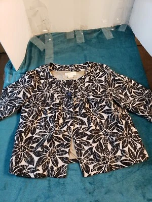 Michael Kors Blazer Jacket Womens Sz Medium Black Long Sleeve Floral 100% Linen - Image 1 of 4