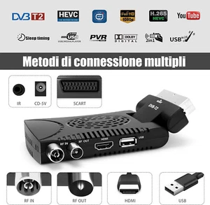 Decoder Digitale Terrestre Hd Mini Dvb T2 Usb E Hdmi Presa Scart 180° Tv - Foto 1 di 9