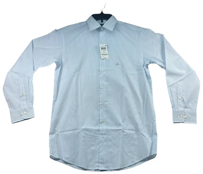 Camisa de vestir Club Room para hombre talla pequeña azul a rayas manga larga 14-14,5 nueva Foto 1 de 4