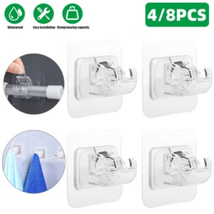 Curtain Rod Brackets Pole Drapery Hook Holder No Drilling Self Adhesive USA - Picture 1 of 13