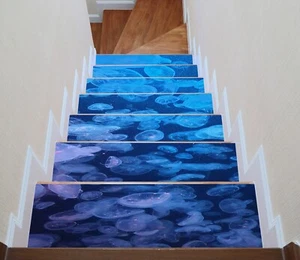 3D Blue Jellyfish A197 Stair Risers Decoration Photo Mural Vinyl Wallpaper Vera - Bild 1 von 6