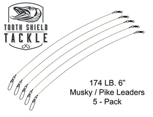 5 Pack 174 lb 6" Musky Pike Stainless Steel Jerkbait Leaders Stay-Lok BB Swivel - Picture 1 of 1