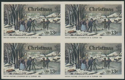 1976, USA CHRISTMAS-WINTER PASTIME, 13C, IMPERFORATE BLOCK OF 4, NH SC.#1703a - Image 1 of 2