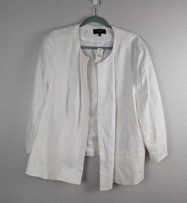Talbots Blazer Womens 22W White Linen Open Front Lightweight Lined Jacket NWT Mb - Image 1 of 4