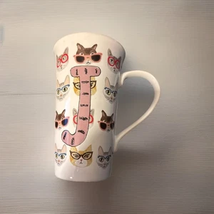 Hipster Cats Monogram J Mug Coventry Porcelain Coffee Cup 6" Tall Letter Kitten - Picture 1 of 7