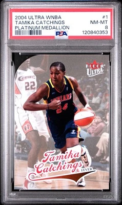 2004 Fleer Ultra WNBA Tamika Catchings Platinum Medallion /25 PSA 8 - Image 1 of 2