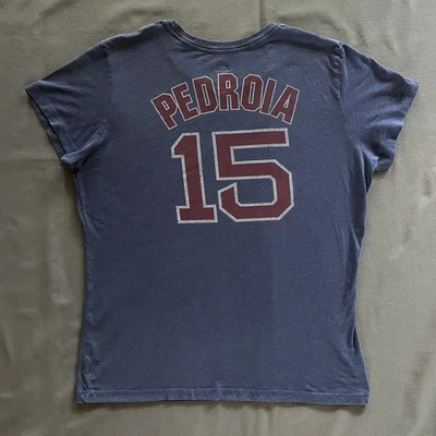 Majestic Dustin Pedroia Boston Red Sox T Shirt Womens XL Blue MLB #15 - Image 1 of 4