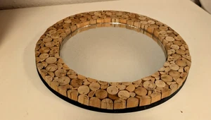 Creative Co-Op Vintage Wandspiegel runder Korkrahmen 12 Zoll Boho Küste hängend - Bild 1 von 12