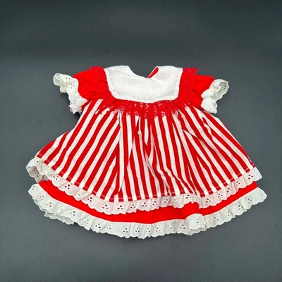 Vestido Muñeca Vintage Rojo Rayas Blanco Encaje Borde Volantes Adorable Foto 1 de 4