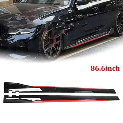 86.6" Side Skirts Rocker Panel Lip Set For BMW 3 Series F10 F30 F32 Black+Red AB - Imagem 1 de 4