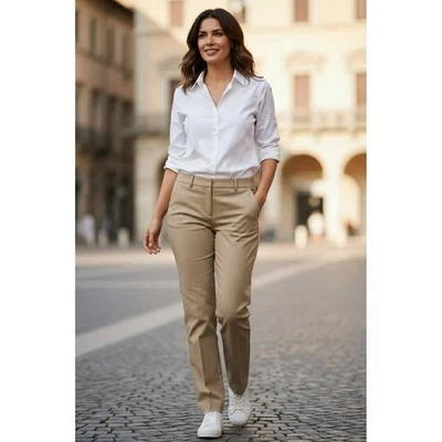 Women's NY&C 7th Avenue Khaki Dress Pants Stretch Career Trouser Size 14 Tall - Image 1 of 4