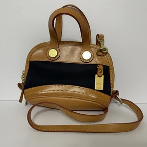 Bolso Cabriolet Dooney & Bourke Vintage Azul Marino Lona Cuero Tostado Cúpula Bolso EE. UU. - Imagen 1 de 17