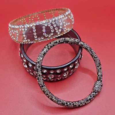 Blingy Rhinestone CUFF Bracelets Rhinestones Glitter Silver Black Clear Lot 3 - Image 1 of 4