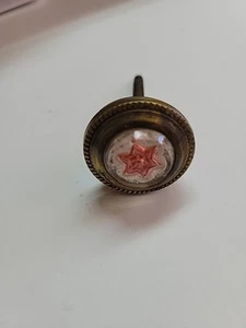 1800's  Red Sulphide Star Glass & Brass Screw Drapery Tie Back /Picture Hanger  - Picture 1 of 5