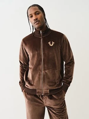 True Religion Hombre Grande T Terciopelo Chaqueta Cremallera Completa Suéter Marrón Dorado Pequeño Foto 1 de 4