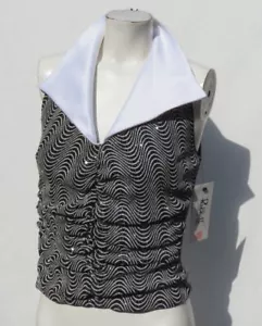NEU $ 142 JOSEPH RIBKOFF US S 6 schwarz funkelnd ärmellos Satin Kragen Top Party! - Bild 1 von 6