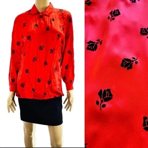 Escada Margaretha Ley Vintage Red Rose Embossed Valintine Elegant Top, W Size 40 - Picture 1 of 13