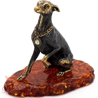 Твердая латунная янтарная фигурка итальянской борзой собаки IronWork - Изображение 1 из 4