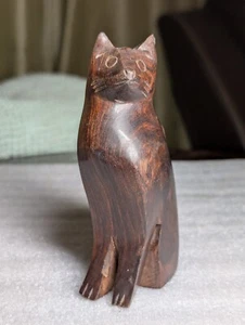 Kitty Cat vintage Hand Carved Ironwood Figurine 4.75" Tall - Picture 1 of 12