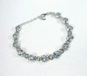 11.88ct Natural Sky Blue Topaz Solid Sterling Silver Heart Adjustable Bracelet - Bild 1 von 12