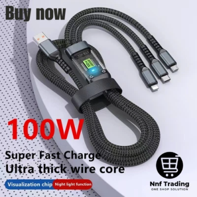 3 in 1 USB Cable 100W 5A Fast Charging Micro USB Type-C Cable Universal - Image 1 of 4
