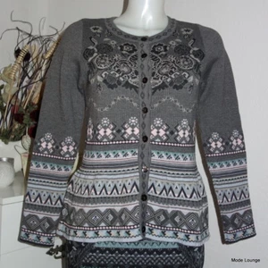 KOOI knitwear Strick-Cardigan Jacke Jacket Baum-Wolle grau rosa floral 16157 - Picture 1 of 2