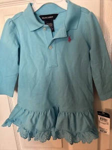 Ralph Lauren 2 Piece Polo style Long Sleeve Dress Blue 12 Month - Picture 1 of 4