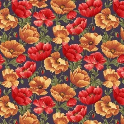 Fat Quarter - Cats n Quilts: Poppies in Bloom Red Cotton Fabric - image 1 of 4