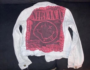 Nirvana Light Denim Jean Jacket GIRLS Size M/L Whimsigoth Grunge - Chillipop - Picture 1 of 2