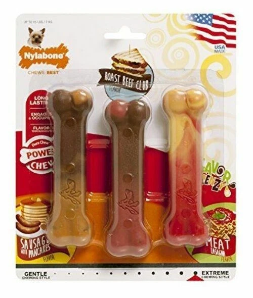Nylabone Flavor Frenzy Sausage Pancakes Roast Beef & Meat Lasagna Petite 3ct