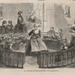La crèche Sainte-Eugénie - - Gravure de presse 1870 - Picture 1 of 2