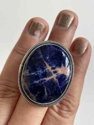 Splendido Blu Sodalite Gemma 925 Argento Sterling Mano Anello Tutte le Misure - Immagine 1 di 4