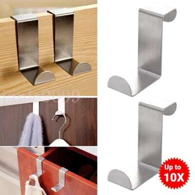 Over Door Hook Stainless Steel Reversible Cupboard Drawer Metal Hooks Hanger - Image 1 of 4