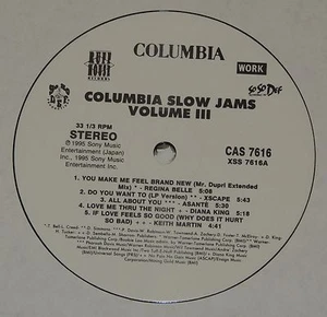 VARIOUS COLUMBIA SLOW JAMS VOLUME III Lp RECORD PROMO MARIAH CAREY V 3 XSCAPE + - Picture 1 of 1