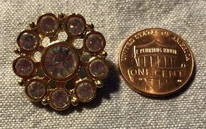 ONE Pierced Gold Tone Metal Clear Rhinestone Shank Button 7/8" 23mm 9074 - Picture 1 of 3