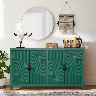 59" Green Mid-Century Modern 4-Door Accent Cabinet & Buffet - Image 1 of 4