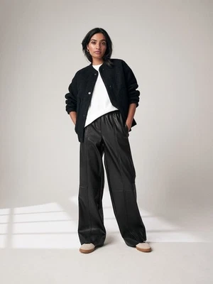 Worn Once NEXT UK 16 R Ladies Black Faux Leather Wide Legs  Trousers  - Image 1 of 4