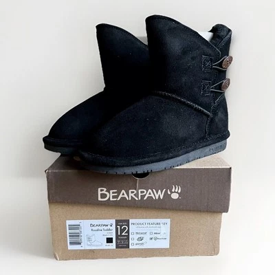 Botas Bearpaw Rosaline para niños pequeños negras gamuza piel de oveja acogedoras cómodas talla 12 Foto 1 de 4