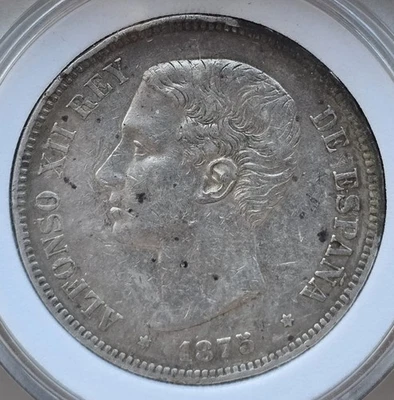 Spain 1875 (75) DE-M 5 Pesetas Silver Coin - Image 1 of 2