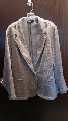 Blazer de lã cinza Houndstooth tamanho final 1X (16/18W) novo sem etiquetas um botão 0908B - Imagem 1 de 4