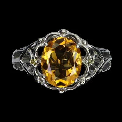 925 Sterling Silver Ring Oval Citrine 10x8mm Sapphire Gemstone Jewelry Size 7 - Image 1 of 4