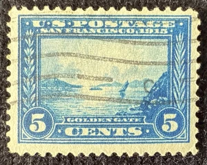 1913 US 5c Panama Pacific Expo Stamp Perf 12 Used VF, SC#399 CV$10 - Picture 1 of 2