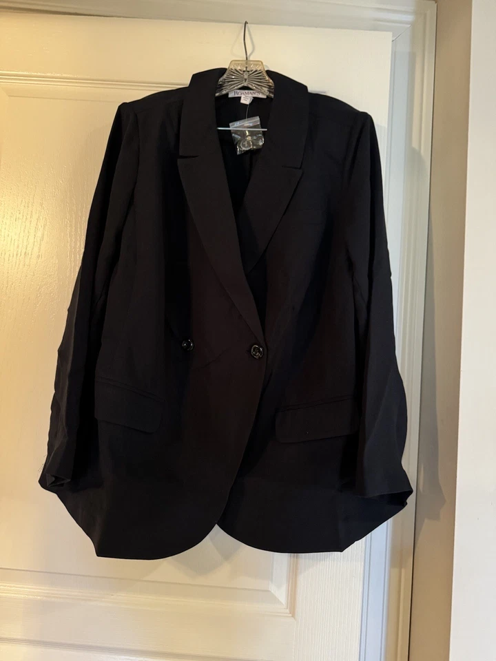 NWT Roaman's Women's Plus Size Double-Breasted Black Blazer 18W - Image 1 of 4